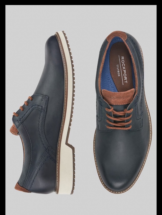 NWT Mens Rockport Criss Oxford Navy Blue Lace Up Leather Casual Shoe TruTech